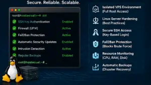 Linux VPS hosting infrastructure with secure server environment